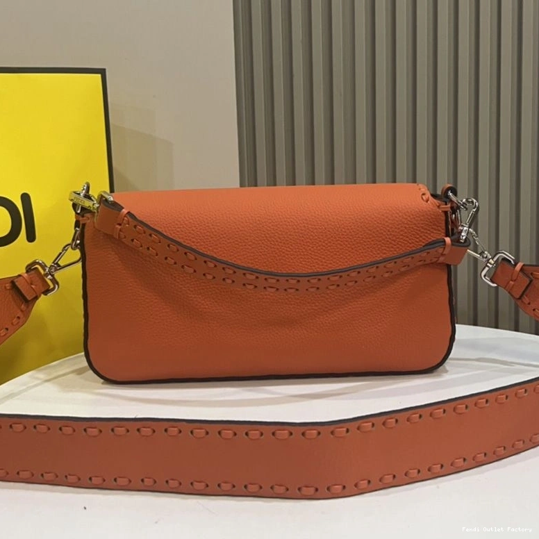 Affordable HOT Bag Selleria Orange Fendi Medium In Baguette Leather Cuoio Romano 0825